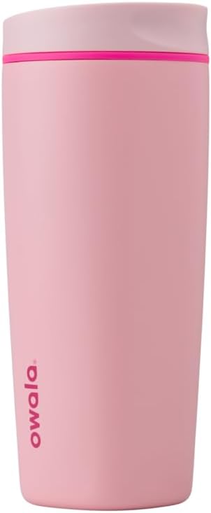 Owala SmoothSip Slider Insulated Stainless Steel Coffee Tumbler. Reusable Iced Coffee Cup. Hot Coffee Travel Mug. BPA Free 20 oz. Pink (Pucker Up)