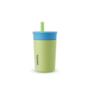 Owala Kids Insulation Stainless Steel Tumbler with Spill Resistant Flexible Straw. Easy to Clean. Kids Water Bottle. Great for Travel. Dishwasher Safe. 12 Oz. Blue and Light Green (Turtley Awesome)