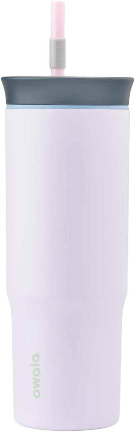Owala Stainless Steel Triple Layer Insulated Travel Tumbler with Spill Resistant Lid and Straw. BPA Free. 24 oz. Grey/Purple (Bunny Hop)