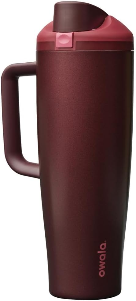 Owala FreeSip Tumbler Insulated Stainless Steel Water Bottle with Built-in Straw and Side Handle. For Travel. Work. School. and Sports. 40oz. BPA Free. Leak Proof. Black Cherry
