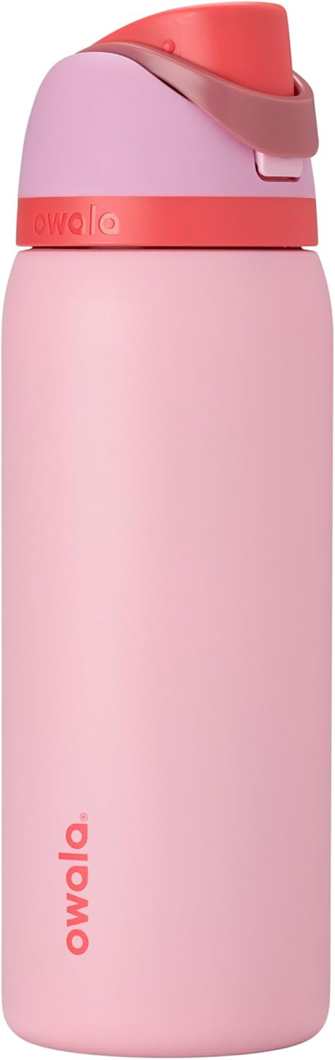Owala FreeSip Insulated Stainless Steel Water Bottle with Straw for Sports and Travel. BPA-Free Sports Water Bottle. 32 oz. Pink. Angel Food Cake