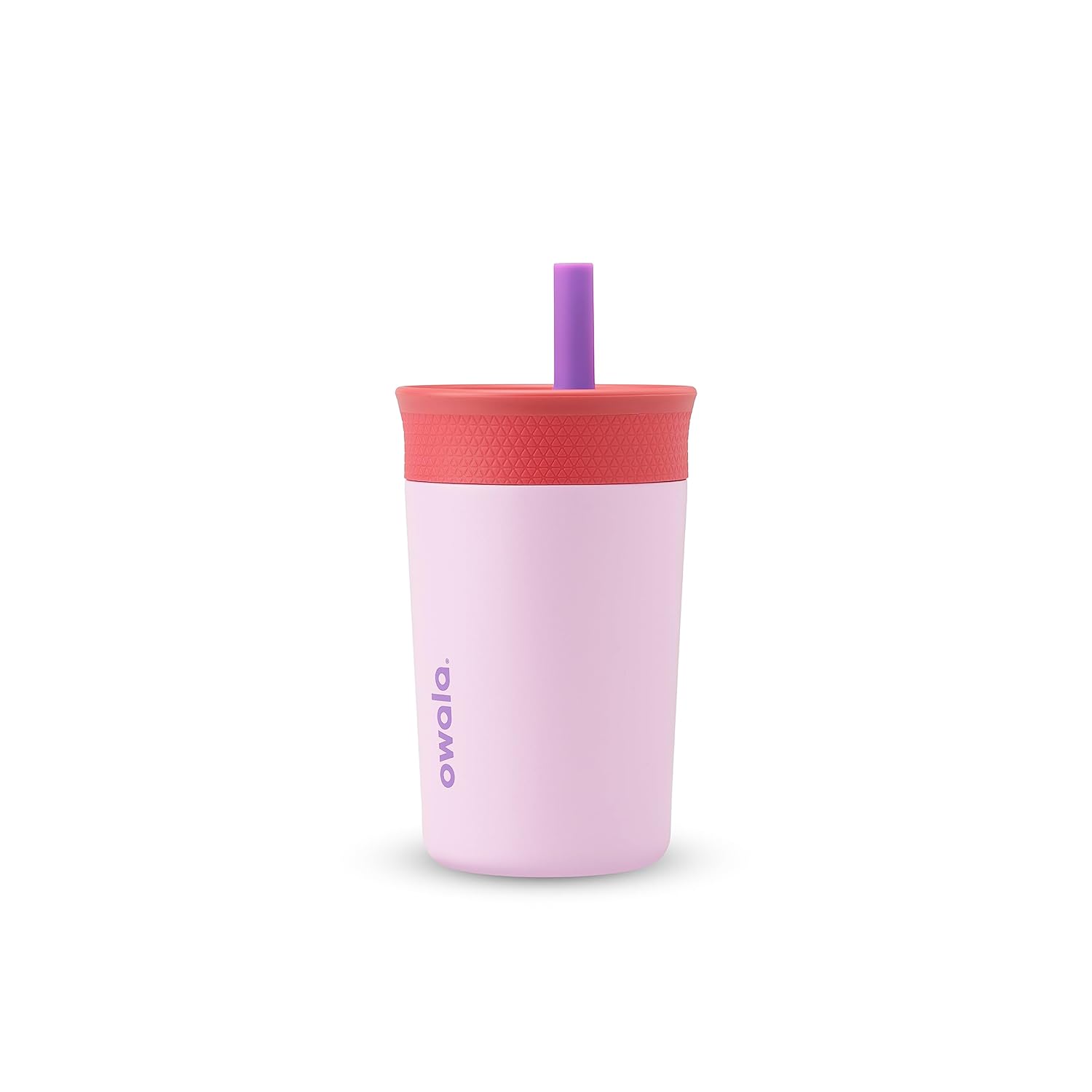 Owala Kids Insulation Stainless Steel Tumbler with Spill Resistant Flexible Straw. Easy to Clean. Kids Water Bottle. Great for Travel. Dishwasher Safe. 12 Oz. Pink and Purple (Lilac Rocket)