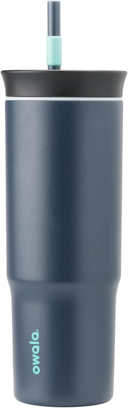 Owala Stainless Steel Triple Layer Insulated Travel Tumbler with Spill Resistant Lid and Straw. BPA Free. 24 oz. Black/Grey (Foggy Tide)