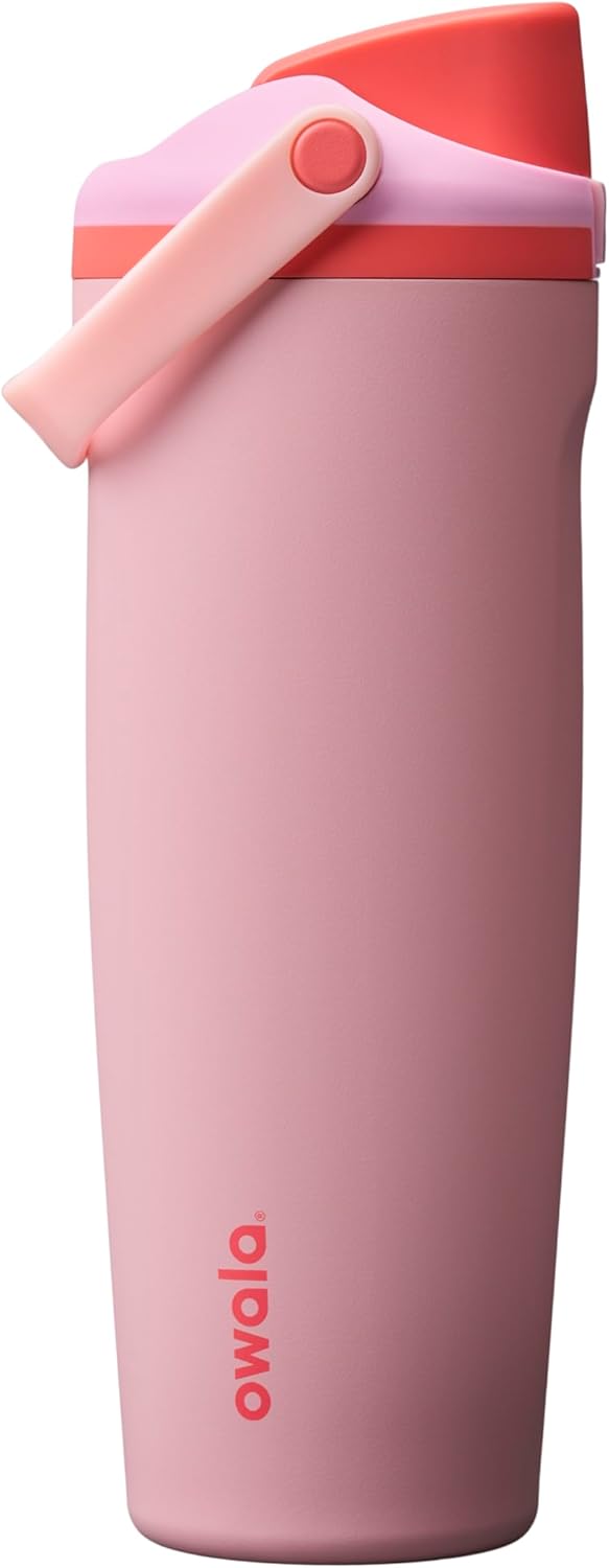 Owala FreeSip Sway Insulated Stainless Steel Water Bottle with Two-Way Spout. Built-In Straw and Bucket Handle. Made for Travel. School. and Sports. 30oz. BPA Free. Leak Proof. Pink Angel Food Cake