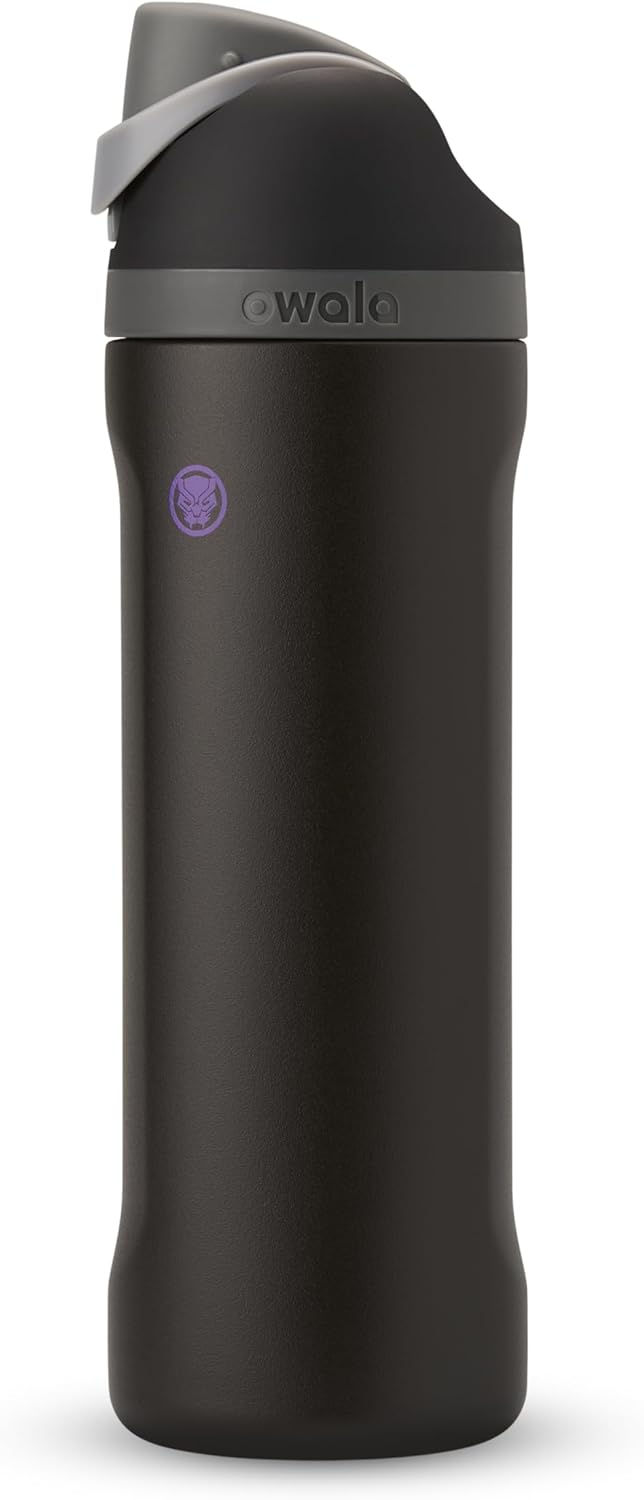 Owala Marvel FreeSip Insulated Stainless Steel Water Bottle with Straw for Sports and Travel. BPA-Free Sports Water Bottle. 24 oz. Black Panther | Insulated. with Straw. BPA-Free. Sports Water Bottle. Great for Travel. 24oz