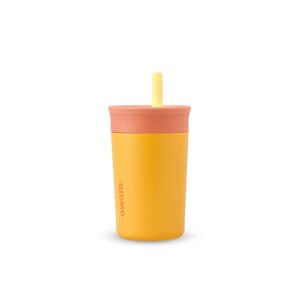Owala Kids Insulation Stainless Steel Tumbler with Spill Resistant Flexible Straw. Easy to Clean. Kids Water Bottle. Great for Travel. Dishwasher Safe. 12 Oz. Peach and Yellow (Picnic)